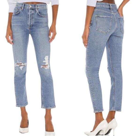 NWOT AGOLDE Jean 27 Riley High Rise Straight Crop in Whiplash - Picture 1 of 11